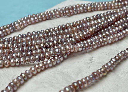 2x4mm AAA Large Hole Natural Mauve Pink Round Button Freshwater Pearls Hole Size 1.2mm Genuine High Luster Seed Pearl 7.5 Inches #P3266