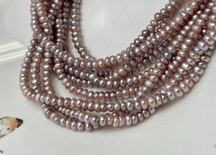 2x4mm AAA Large Hole Natural Mauve Pink Round Button Freshwater Pearls Hole Size 1.2mm Genuine High Luster Seed Pearl 7.5 Inches #P3266