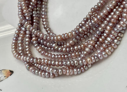 2x4mm AAA Large Hole Natural Mauve Pink Round Button Freshwater Pearls Hole Size 1.2mm Genuine High Luster Seed Pearl 7.5 Inches #P3266