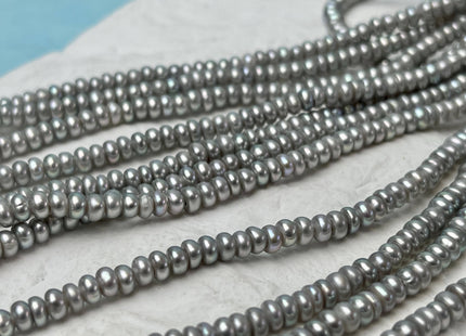 2x4mm AAA Large Hole Gray Color Round Button Freshwater Pearls Hole Size 1.2mm Genuine High Luster Seed Pearl 7.5 Inches #P3265