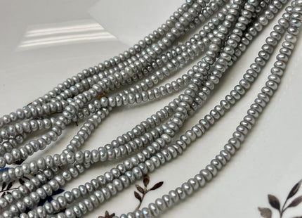 2x4mm AAA Large Hole Gray Color Round Button Freshwater Pearls Hole Size 1.2mm Genuine High Luster Seed Pearl 7.5 Inches #P3265