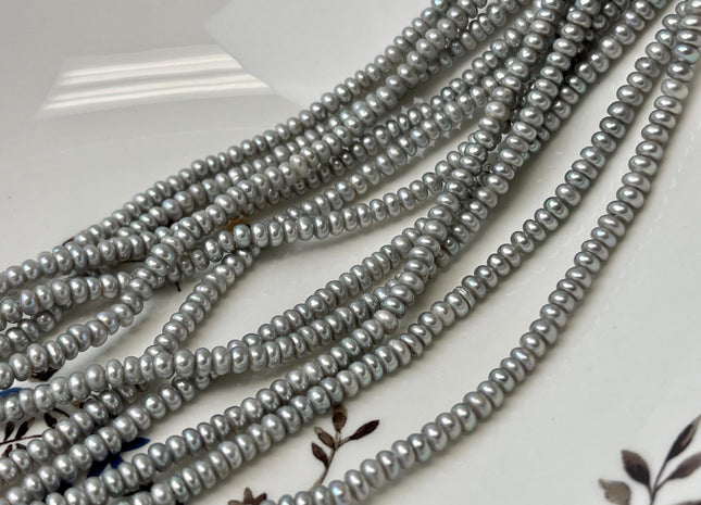 2x4mm AAA Large Hole Gray Color Round Button Freshwater Pearls Hole Size 1.2mm Genuine High Luster Seed Pearl 7.5 Inches #P3265