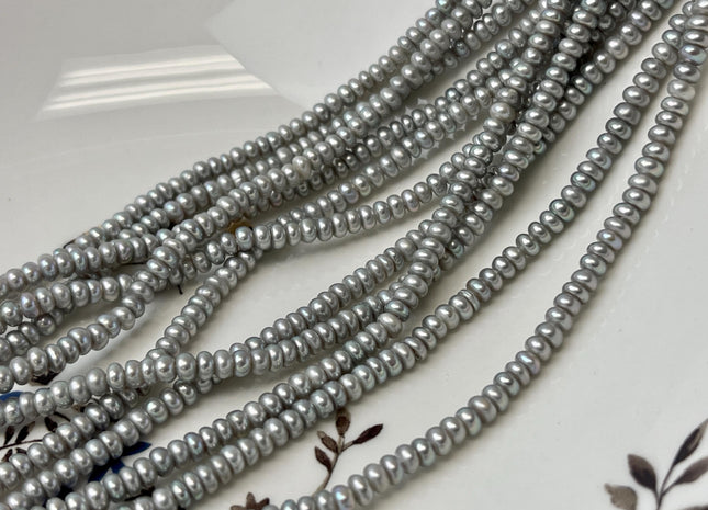 2x4mm AAA Large Hole Gray Color Round Button Freshwater Pearls Hole Size 1.2mm Genuine High Luster Seed Pearl 7.5 Inches #P3265