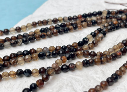4mm Faceted Round Coffee Brown Agate Gemstone Beads #4751
