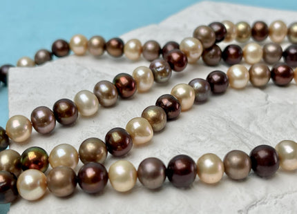 7.5-8 mm AA Mixed Color Off Round Freshwater Pearl Mixed Beige Brown Color Genuine Freshwater Pearl 58 Beads #P3263
