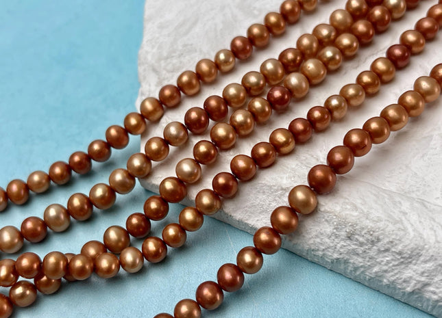 5-5.5 mm AA Rare Burnt Orange Gold Color PotatoFreshwater Pearl Beads Genuine High Luster Freshwater Rice Pearl 80 Beads #P3269