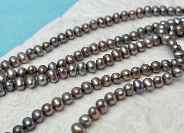 4x5mm Gray Color Potato Freshwater Pearl Beads Gray W/Pink Luster Genuine Freshwater Small Pearl #P3270