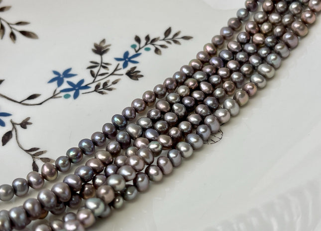 4x5mm Gray Color Potato Freshwater Pearl Beads Gray W/Pink Luster Genuine Freshwater Small Pearl #P3270