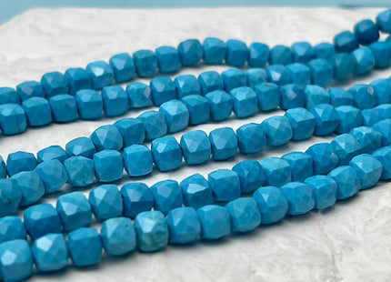 5mm 6mm Micro Faceted Cube Dice Square Shape Multi Blue Turquoise Gemstone Beads 15.5 Inches #4753