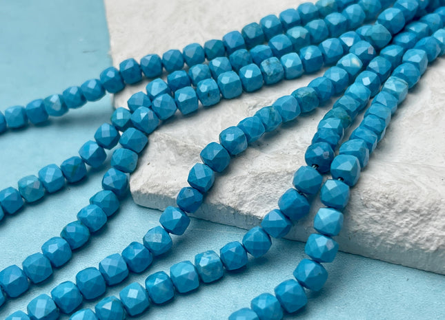 5mm 6mm Micro Faceted Cube Dice Square Shape Multi Blue Turquoise Gemstone Beads 15.5 Inches #4753