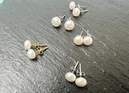 Genuine Natural White Freshwater Pearl Stud Earring .925 Sterling Silver/Gold Filled Earring 5-10mm Button Round Bridal Earrings #ER0002