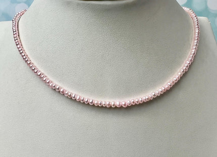 14/15/16/18 Inches Baby Pink Tiny Seed Pearl Chocker Necklace W/Silver Clasp Gift For Her #NK0006