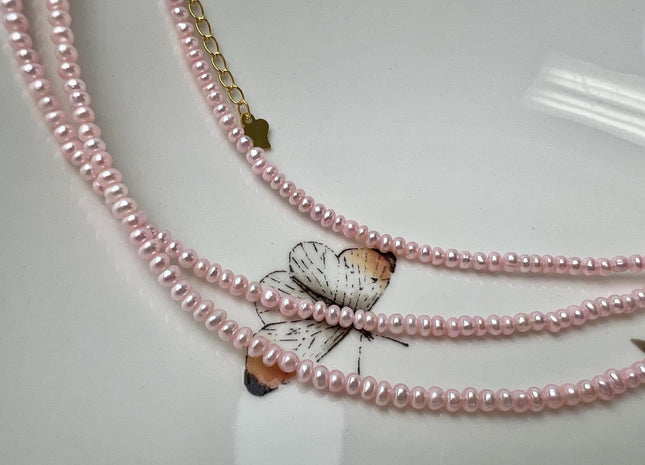 14/15/16/18 Inches Baby Pink Tiny Seed Pearl Chocker Necklace W/Silver Clasp Gift For Her #NK0006