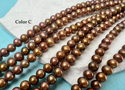 7-8 mm AA Large Hole Off Round Freshwater Pearl Beads Dark Chocolate Copper Brown Color Hole Size 2.1 mm 55 Beads #192