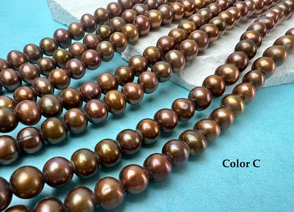 7-8 mm AA Large Hole Off Round Freshwater Pearl Beads Dark Chocolate Copper Brown Color Hole Size 2.1 mm 55 Beads #192