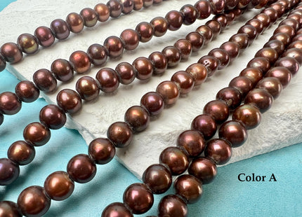 7-8 mm AA Large Hole Off Round Freshwater Pearl Beads Dark Chocolate Copper Brown Color Hole Size 2.1 mm 55 Beads #192