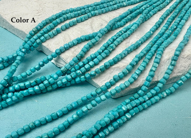 2.5-3 mm Micro Faceted Cube Dice Square Shape Multi Blue Green Brown Color Turquoise Gemstone Beads 15.5 Inches #4754