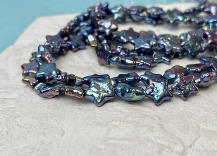 10 mm AAA Very Rare Rainbow Blue Peacock Star Shape Freshwater Coin Pearl Beads Genuine High Luster Star Coin Pearls 18 Beads #P3272