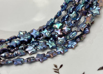 10 mm AAA Very Rare Rainbow Blue Peacock Star Shape Freshwater Coin Pearl Beads Genuine High Luster Star Coin Pearls 18 Beads #P3272