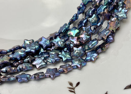 10 mm AAA Very Rare Rainbow Blue Peacock Star Shape Freshwater Coin Pearl Beads Genuine High Luster Star Coin Pearls 18 Beads #P3272