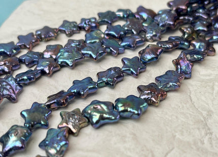 10 mm AAA Very Rare Rainbow Blue Peacock Star Shape Freshwater Coin Pearl Beads Genuine High Luster Star Coin Pearls 18 Beads #P3272