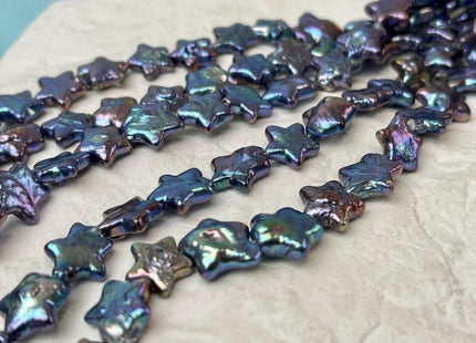10 mm AAA Very Rare Rainbow Blue Peacock Star Shape Freshwater Coin Pearl Beads Genuine High Luster Star Coin Pearls 18 Beads #P3272