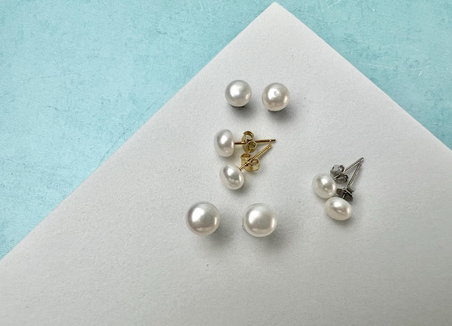 Genuine Natural White Freshwater Pearl Stud Earring .925 Sterling Silver/Gold Filled Earring 5-10mm Button Round Bridal Earrings #ER0002