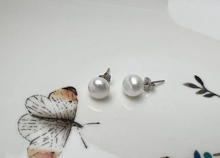 Genuine Natural White Freshwater Pearl Stud Earring .925 Sterling Silver/Gold Filled Earring 5-10mm Button Round Bridal Earrings #ER0002
