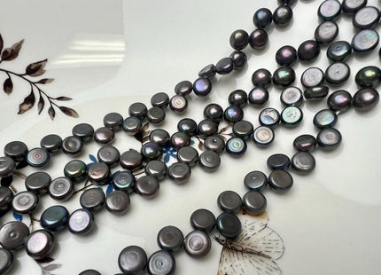 6.5-7 mm AA Black Peacock Round Button Freshwater Pearl Beads Genuine Top Drilled Button Freshwater Pearls #P3274