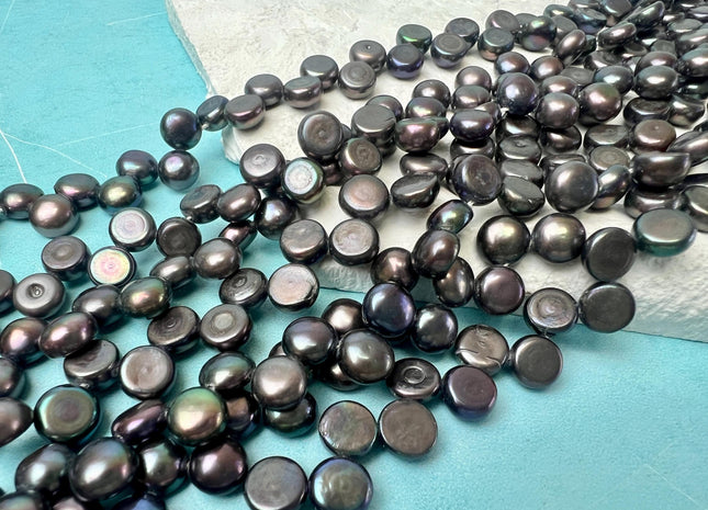 6.5-7 mm AA Black Peacock Round Button Freshwater Pearl Beads Genuine Top Drilled Button Freshwater Pearls #P3274