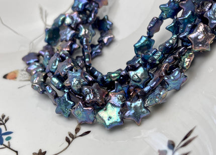 10 mm AAA Very Rare Rainbow Blue Peacock Star Shape Freshwater Coin Pearl Beads Genuine High Luster Star Coin Pearls 18 Beads #P3272