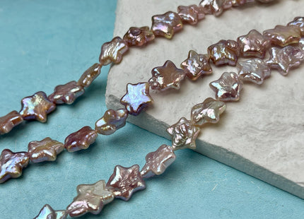 10 mm AAA Very Rare Natural Mauve Pink Star Shape Freshwater Coin Pearl Beads Genuine High Luster Star Coin Pearls 17-18 Beads #P3273