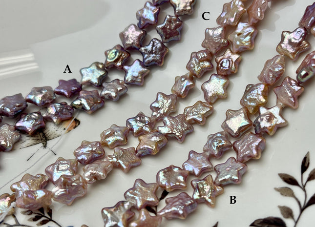 10 mm AAA Very Rare Natural Mauve Pink Star Shape Freshwater Coin Pearl Beads Genuine High Luster Star Coin Pearls 18 Beads #P3273