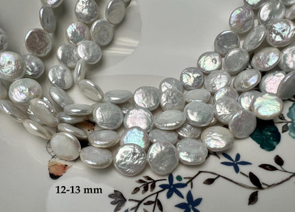 9-11 mm OR 12-13 mm AAA High Luster Natural White Flat Coin Freshwater Pearl Beads Genuine Natural White Freshwater Coin Pearls #1706
