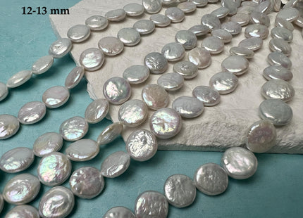 9-11 mm OR 12-13 mm AAA High Luster Natural White Flat Coin Freshwater Pearl Beads Genuine Natural White Freshwater Coin Pearls #1706