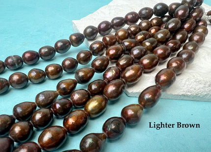 10-11x12-13 mm Half Strand Rice / Oval Brown OR Dark Brown 2 mm Hole Freshwater Pearl Beads Genuine Large Hole Brown Pearl Beads #166