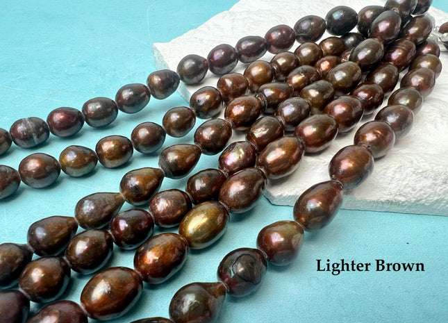 10-11x12-13 mm Half Strand Rice / Oval Brown OR Dark Brown 2 mm Hole Freshwater Pearl Beads Genuine Large Hole Brown Pearl Beads #166