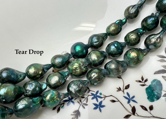 12x15-16x18mm AA Large Hole Dyed Olive Green Baroque Pearl Hole Size 2mm Rare Jumbo Size Baorque Pearls #248