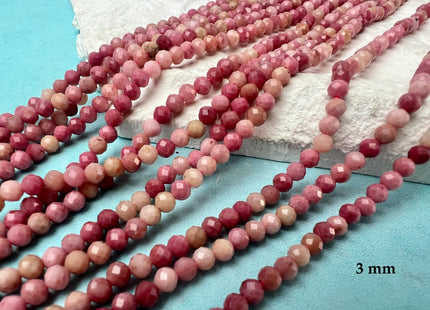 2mm 3mm 4mm Faceted Round Pink Rhodonite Gemstone Beads Rhodonite 15 Inches Strand #3802