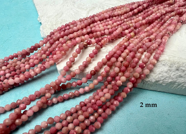 2mm 3mm 4mm Faceted Round Pink Rhodonite Gemstone Beads Rhodonite 15 Inches Strand #3802