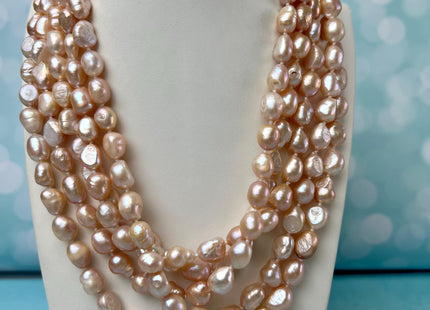 90 inch 8-9 x 10-12 mm Rice Nugget Pearl Long Necklaces Natural White OR Pink, Genuine Freshwater Pearl Necklace #250