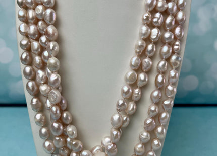 90 inch 8-9 x 10-12 mm Rice Nugget Pearl Long Necklaces Natural White OR Pink, Genuine Freshwater Pearl Necklace #250
