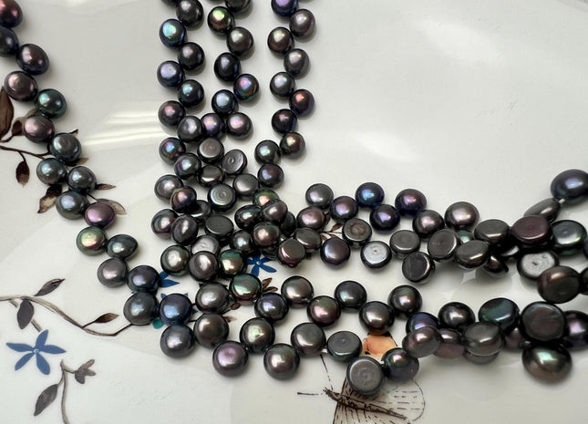 6.5-7 mm AA Black Peacock Round Button Freshwater Pearl Beads Genuine Top Drilled Button Freshwater Pearls #P3274