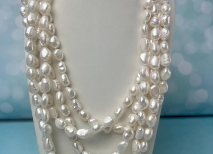 90 inch 8-9 x 10-12 mm Rice Nugget Pearl Long Necklaces Natural White OR Pink, Genuine Freshwater Pearl Necklace #250