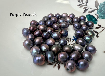 10x10-12mm AA Blue Gray Or Purple Peacock Large Hole Freshwater Rice/Oval Pearl Beads Hole Size 2.2mm Genuine Freshwater Pearls #1609