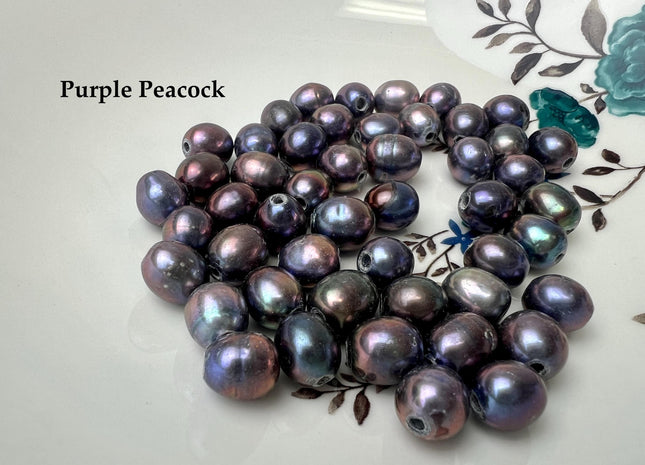 10x10-12mm AA Blue Gray Or Purple Peacock Large Hole Freshwater Rice/Oval Pearl Beads Hole Size 2.2mm Genuine Freshwater Pearls #1609