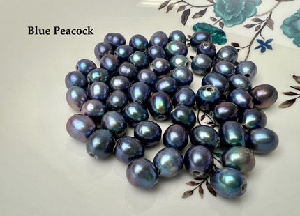 10x10-12mm AA Blue Gray Or Purple Peacock Large Hole Freshwater Rice/Oval Pearl Beads Hole Size 2.2mm Genuine Freshwater Pearls #1609