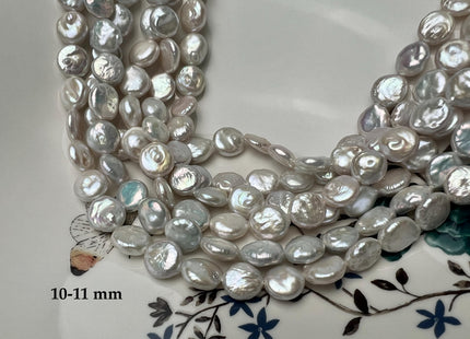 9-11 mm OR 12-13 mm AAA High Luster Natural White Flat Coin Freshwater Pearl Beads Genuine Natural White Freshwater Coin Pearls #1706