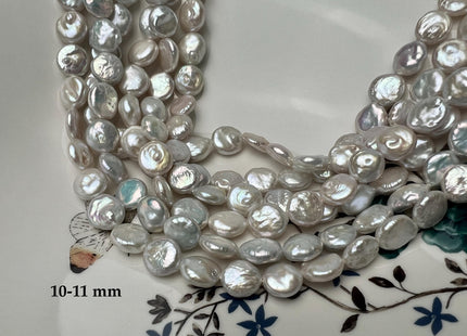9-11 mm OR 12-13 mm AAA High Luster Natural White Flat Coin Freshwater Pearl Beads Genuine Natural White Freshwater Coin Pearls #1706