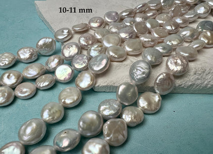 9-11 mm OR 12-13 mm AAA High Luster Natural White Flat Coin Freshwater Pearl Beads Genuine Natural White Freshwater Coin Pearls #1706